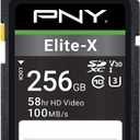PNY 256GB Elite-X Class 10 U3 V30 SDXC Flash Memory Card - 100MB/s, Class 10, U3, V30, 4K UHD, Full HD, UHS-I, Full Size SD (Pack of 1)