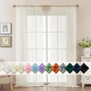 Ivory Sheer Curtains 108 Inches Extra Long, Privacy Semi Sheer Curtains for Living Room Bedroom, Light Filtering Rod Pocket Voile Window Drapes 2 Panels Set, Each 42" W x 108" L