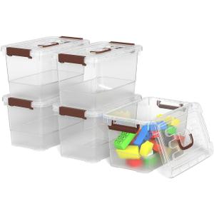 7-Quart Clear Plastic Storage Bins with Lids, 5-Pack Durable Stackable Organization Container with Lock Buckle and Handle