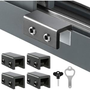 Window Locks Black, 4 Sets Sliding Security Window Lock with Key for Vertical & Horizontal Sliding Windows & Sliding Doors, Adjustable Window Locks Security Window Stoppers for Patio Bedroom Home