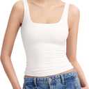 PUMIEY Women's Square Neck Tank Top Sleeveless Double Lined Basic Tops Sharp Collection (Large)