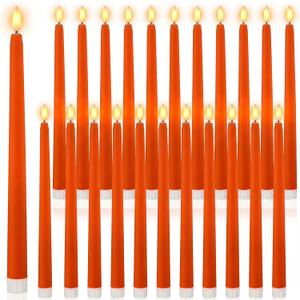 Macarrie 24 Packs Flameless Taper Candles Battery Operated Fake 11 Inch Long Candlelight LED Flameless Candlesticks Flickering Tapered for Spring Summer Wedding(Orange)