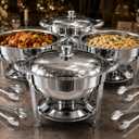 Chafing Dishes for Buffet, 4 Pack 7QT Round Silver, Pre-Assembled Stands