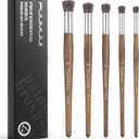 Professional Oil Paint Brushes, Fuumuui 5Pcs Natural Badger Bristle Blending Brush Set for Acrylic, Oil and Gouache - Round Flat Top Shape with Birch Handle