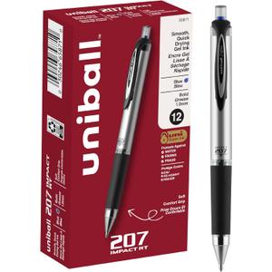 uniball 207 Impact Gel Pen, Retractable, Bold 1 Mm, Blue Ink, Black/blue Barrel
