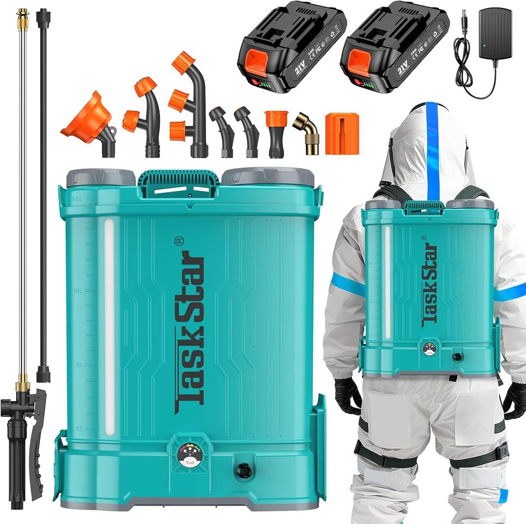 Backpack Sprayer 4 Gallon Battery Powered Electric - 2 * 2000mAh Battery Lawn Sprayer 100PSI Adjustable Pressure with 2 Wands, 6 Nozzles, Lawn Yard Weed Battery Sprayer for Garden (Lake Blue)