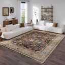 Rugcomf Living Room Rug 6x9 Rug Machine Washable Boho Area Rug Non Slip Vintage Low Pile Large Rug for Living Room, Bedroom, Farmhouse, Dining Room, Kids Playroom (Dark Espresso)