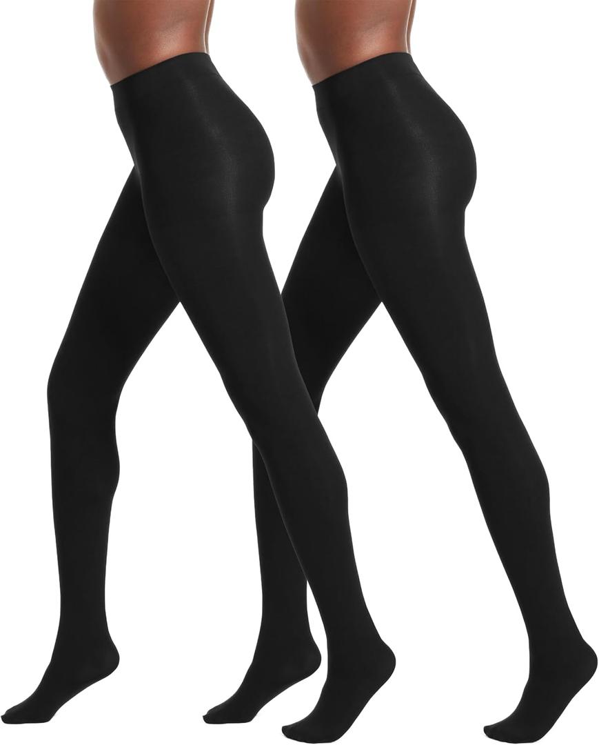 No Nonsense Women's Super Opaque Control Top Tights (Large, Black/Black)