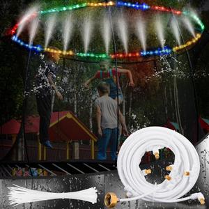 Trampoline Sprinkler for Kids with 39.4ft LED Trampoline Lights 39 ft Long Outdoor Trampoline Water Sprinkler with Remote Control Trampoline Rim LED Light for Outdoor Water Games Yard (Whirl)
