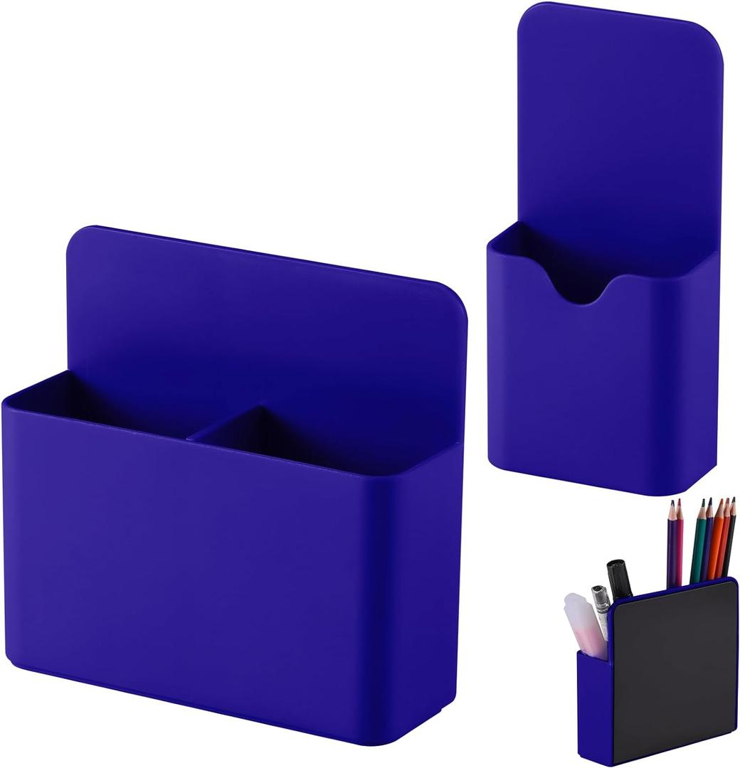 Magnetic Pen Holder,2 Pack Magnetic Dry Erase Marker Holder with Generous Compartments,Strong Magnet Storage Marker Pen Pencil Organizer for Refrigerator,Whiteboard,Locker Accessories (Dark Blue)