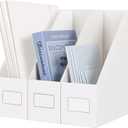 JiaWei White Magazine File Holders, 3 Packs Sturdy Cardboard File Rack, Office Organization Desktop Storage File Box Binder for Shelves and Desk, Folder Holder for Office or Classroom