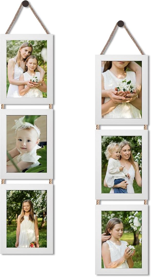 QUTREY 5x7 Collage Picture Frames White, 6 Openings Vertical 5 x 7 Hanging Photo Frames Display 5 by 7 inch Pictures for Wall Decor, 2 Pack