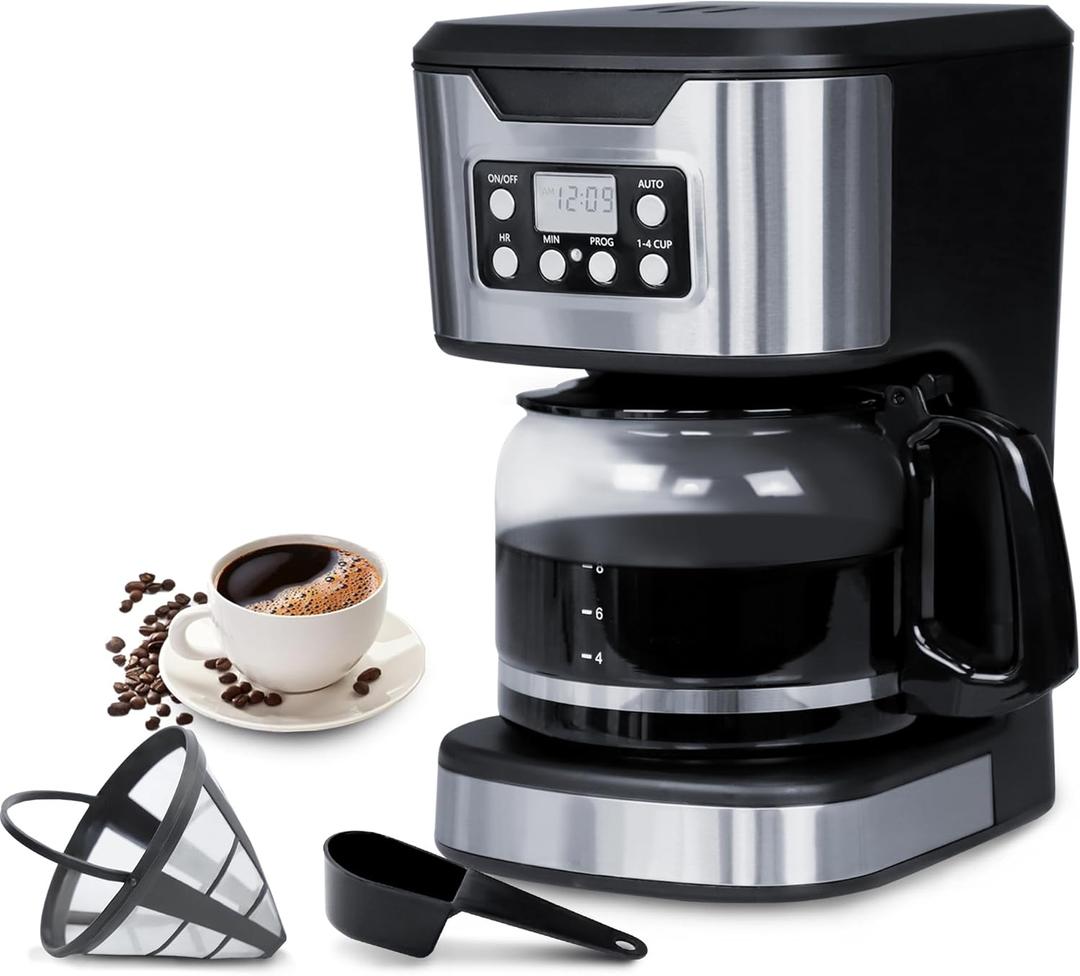 Programmable Coffee Maker 12 Cup Brew & Drip coffee machine, Fully Automatic, 1,4 Cup Setting, Stainless Steel,Keep- Warm Function, Household, Home and Office,Black