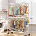 Sakugi Clothes Rack - Double Hanging Rod Clothing Rack with Wheels & Leveling Feet, Large Capacity Wardrobe Closet with Shelves for Bedroom, Laundry Room, Entryway, 45.2" x 12.6" x 80.7", White