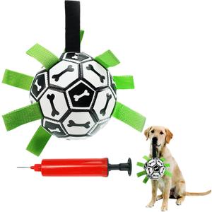Dog Soccer Ball Indestructible for Tug of War Dog Yard Toys Herding Ball for Dogs Bone Pattern Interactive Toys for Dogs(Black) (Bone)