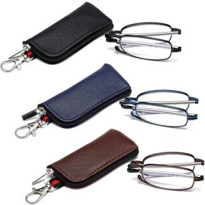 Folding Reading Glasses for Men Women, Keychain Compact Readers Blue Light Portable Pocket Eyeglasses (Black, Blue, Brown)