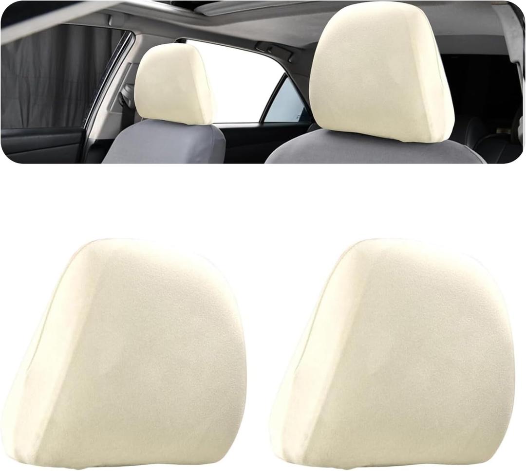 2 PCS Headrest Covers for Cars, Knitted Stretch Breathable Fully Surrounded Car Headrest Cover, Reusable Soft Anti-Dirty Dustproof Headrest Protector, Universal for Most Cars (Beige)