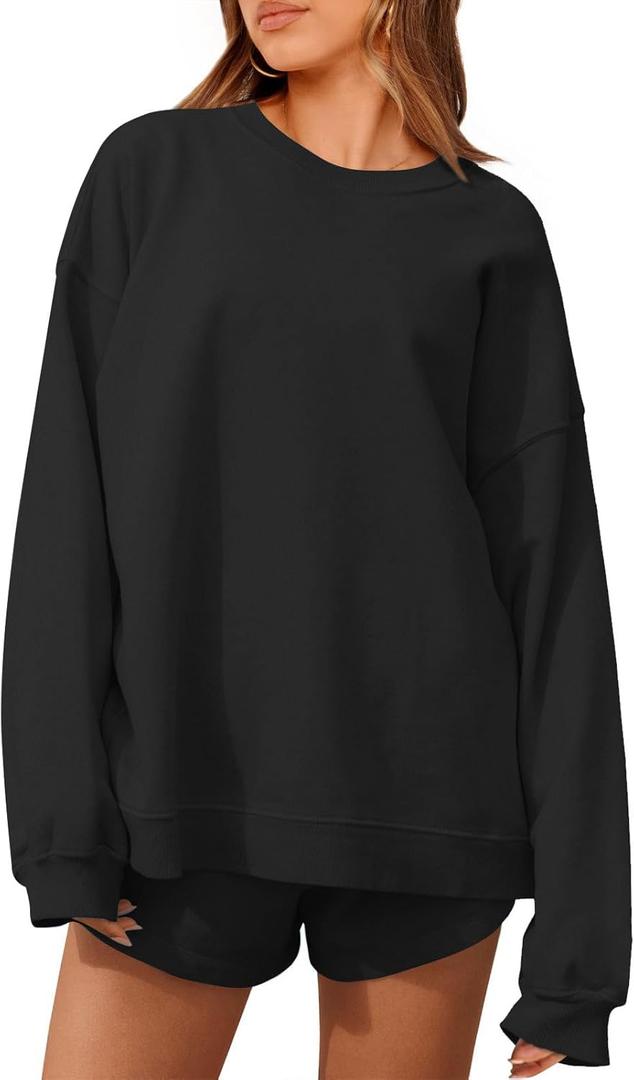 Womens 2 Piece Outfits Fall Sweatsuits Oversized Long Sleeve Sweatshirts Sweat Shorts Casual Lounge Matching Sets (Medium, Black)