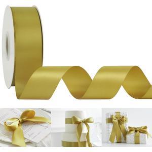 HUIHUANG Gold Satin Ribbon 1-1/2 inch x 50 Yards Dijon Gold Double-Faced Satin Ribbon for Gift Wrapping, Bows, Flower Bouquet, Crafts, Bridal Shower Wedding Decor, Christmas Tree