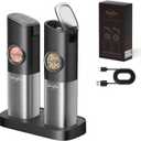 Sangcon Gravity Electric Salt and Pepper Grinder Set [Upgraded Larger Capacity] USB Rechargeable With Dual Charging Base - Automatic One Hand Operation - Adjustable Coarseness & LED Light Refillable (Black)