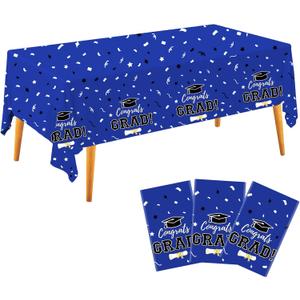 3 x Labrostar Graduation Decorations 2026 Graduation Tablecloths Congrats Grad Table Cover 54"x108" for Class of 2026 Graduation Party Decorations Supplies 3Pcs Blue