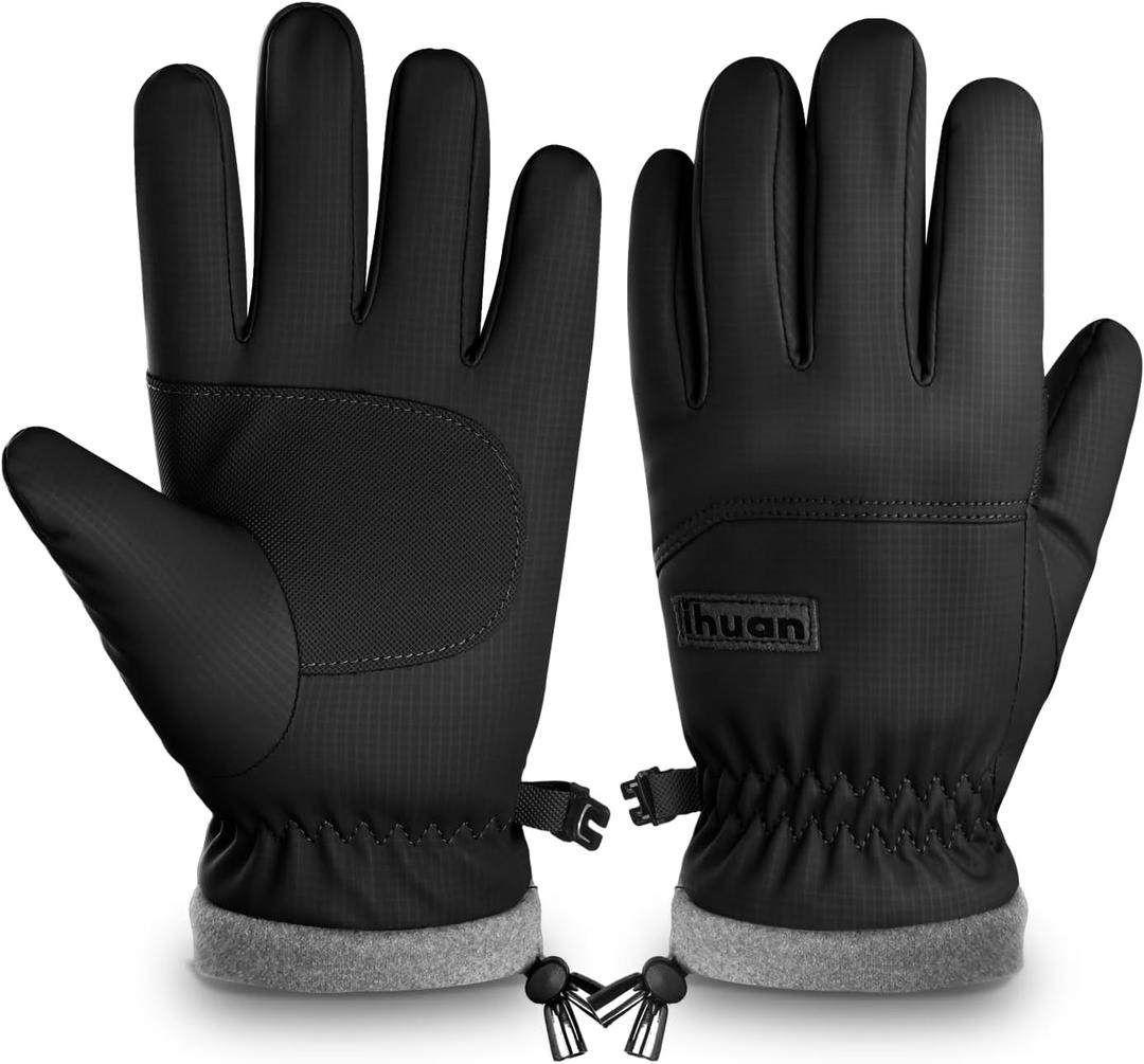 ihuan Kids Winter Waterproof Ski Gloves, Snowboarding Touchscreen Snow Cycling Running Gloves for Boys Girls (XL11-12, Dark Black)