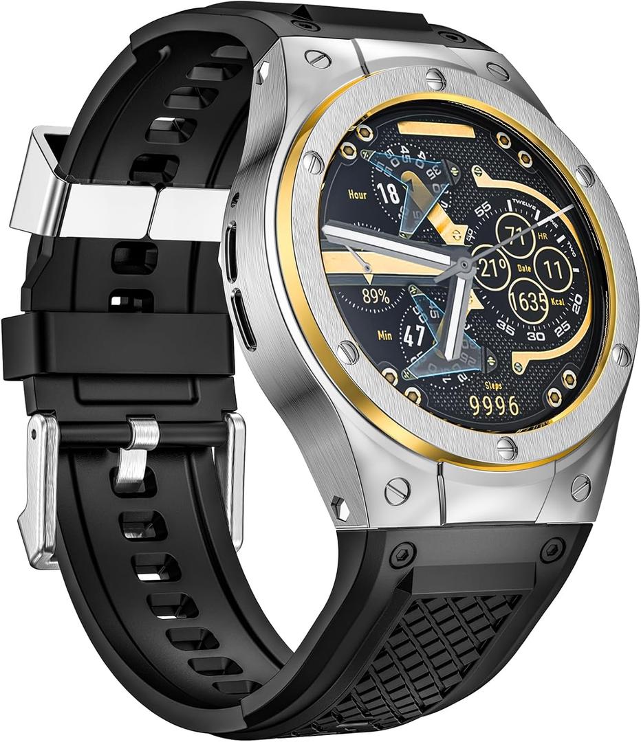 MioHHR Soft Silicon Bands for Google Pixel Watch 3/2/1 41mm,Soft Replacement Straps with Stainless Steel Protective Case for Google Pixel Watch 3 45mmMen Women (Silver/Gold)