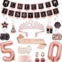 50th Birthday Decorations for Women with Banner, Hanging Swirls, Balloons, Crown and Sash, Cake Topper and Candles, Womens 50th Birthday Decorations