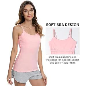 2 Pack Cotton Women's Camisole with Shelf Bra Adjustable Strap Tank Tops Soft Undershirts Layering Tops Size M Pink And White