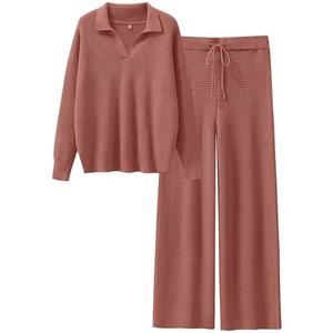 ANRABESS Women Two Piece Outfits Sweater Sets Lounge Waffle Knit Pullover Matching Wide Leg Pants Tracksuit 2025 Fall Fashion Medium