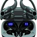 Active Noise Cancelling Ear Buds Wireless Earbuds 80H Playtime Bluetooth Headphones Over Ear Hooks Earphones with Power Display Case Hi-Res Stereo & Clear Calls for Sports Running Gym Workout Black