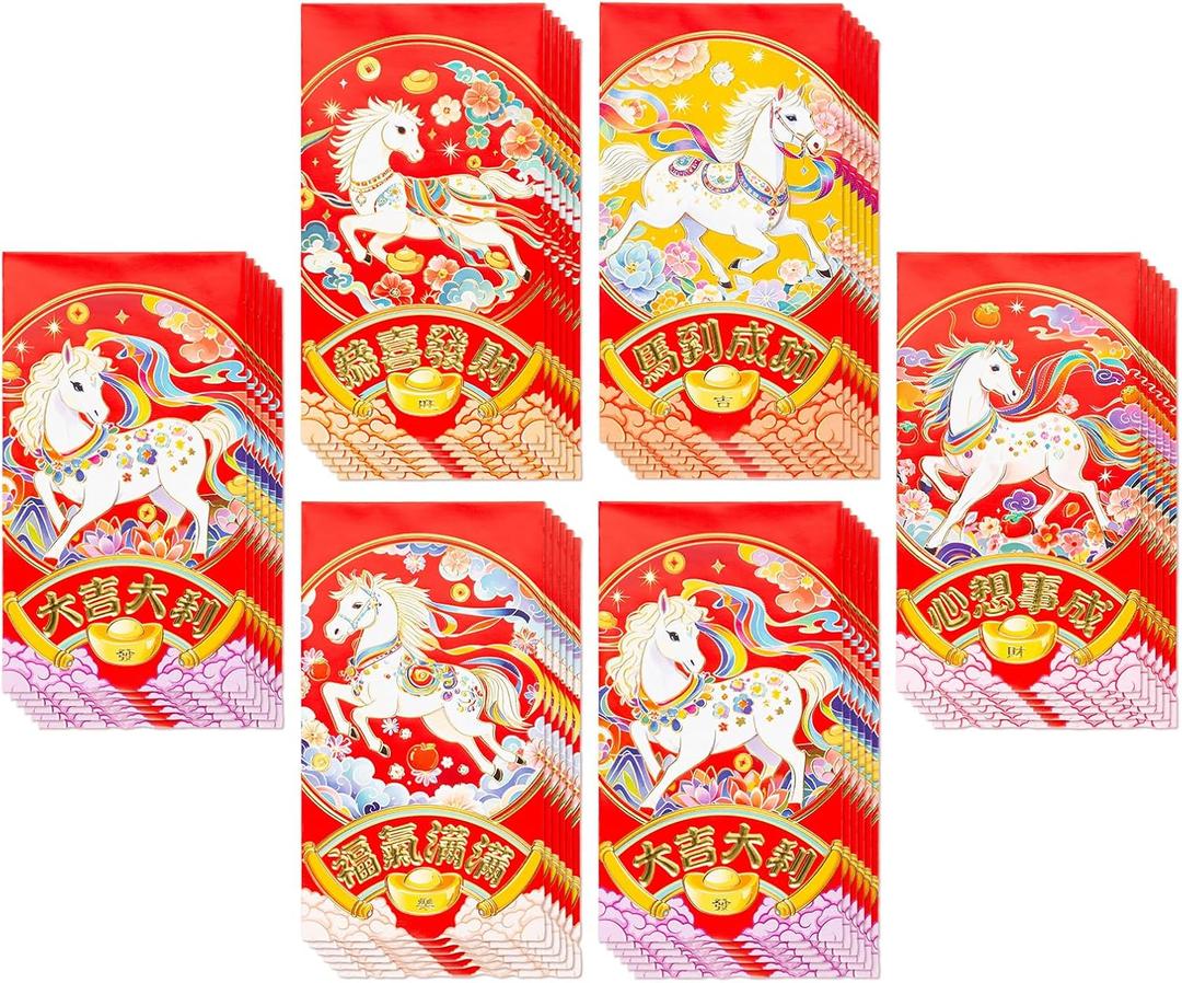 36Pcs Year of the Horse Chinese New Year Red Envelopes 2026 - Ideal for Cash and Coins, Lunar Festival Envelope