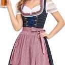 HiZiTi Oktoberfest Costumes Women Dirndl Dresses 3 Pcs German Oktoberfest Dress Bavarian Blue Dress White Blouse Pink Apron (Blue, L)