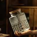 Glass Storage Jars Vintage Embossed Canisters Food Cereal Storage Containers with Bamboo Lid, Decorative Jars for Kitchen Counter,Pantry,Set 3-Piece Glass Jars in 60oz/40oz/20oz (Square)