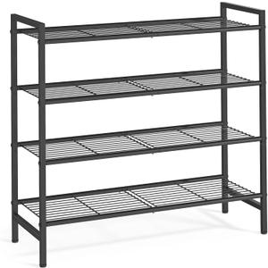 SONGMICS Metal Shoe Rack, Free Standing Shoe Organizer for Entryway Closet Garage Small Spaces, Heavy-Duty Slim Steel Storage Shelf, 4-Tier, Fits 15-20 Pairs, Black ULMR044BP01