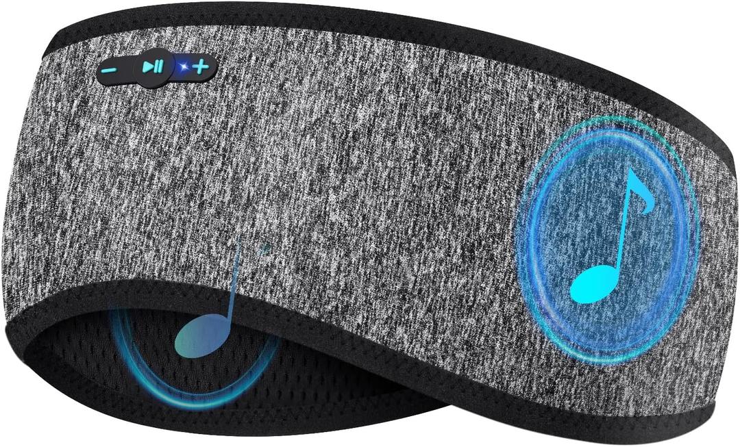 Sleep Headphones Bluetooth 6.0 Headband, 20Hr Headband Headphones with HD Stereo Speakers, Sports Wireless Earphones for Side Sleepers Workout Yoga Travel Meditation,Gifts for Women Men (1, SoftGray)