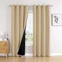 ChrisDowa 100% Blackout Curtains for Bedroom with Black Liner, 2 Thick Layers Total Blackout Thermal Insulated Grommet Window Curtains 2 Panels Set (Beige, 52 x 72 Inch)