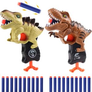 2 Pack Dinosaur Toys for Toddlers Boys 3 4 5 6 7 Year Old Birthday Gifts Valentines Easter Christmas Stocking Stuffers, Small Dino Blaster Shooting Game with Soft Foam Darts Compatible with Nerf