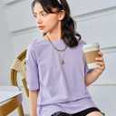 SOLY HUX Girl's Letter Graphic T Shirts Short Sleeve Cute Shirts Oversized Loose Tee Summer Tops (Purple)