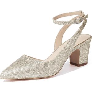 ALICEPUB Women's Closed Toe Heels Pumps Slingback Heels 2inch Chunky Block Heels Low Dress Shoes Comfortable Business Office Work Heels Wedding Shoes (9, Gold/Glitter)