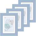 Muzilife 5x7 Wood Picture Frame Flat with Real Glass Cover, Blue Photo Frame Display Pictures 4x6 with Mat or 5x7 Without Mat, Vertical & Horizontal on Wall or Tabletop, Set of 4