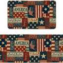 Artoid Mode Plaid American Flag Stars Freedom Glory Patriotic 4th of July Kitchen Mats Set of 2, Memorial Day Home Decor Kitchen Rugs for Floor - 17x29 and 17x47 Inch