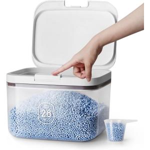 LivLab Mker Laundry detergent dispenser with One-Press Lid,for laundry room organization,Clear PET laundry powder container with Measuring Cup,laundry pods container 2.8L/6Lbs/100oz(120 Pods)