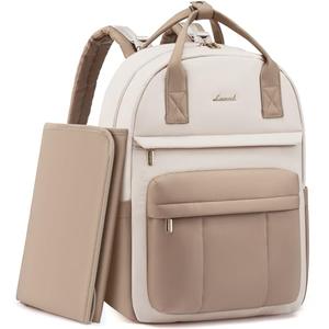 LOVEVOOK Puffer Diaper Bag Backpack, Lightweight Baby Bag with Changing Pad, Large Diaper Backpack for Mom Dad with Stroller Buckles, Beige-Coffee