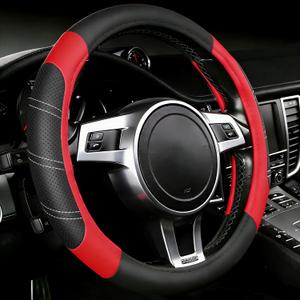 NBTEPEM Customized Auto Car Steering Wheel Cover for Honda Accord, Civic, CR-V, HR-V, Pilot, Microfiber Leather Sport Steering Wheel Covers 14.5-15 inchs, Anti-Slip, Safety, Soft(Black-Red)