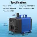800GPH Submersible Pump(3000L/H, 55W), Water Fountain Pump with Over Heating Protection, Ultra Quiet Water Pump for Aquariums, Ponds, Hydroponics, Fountains