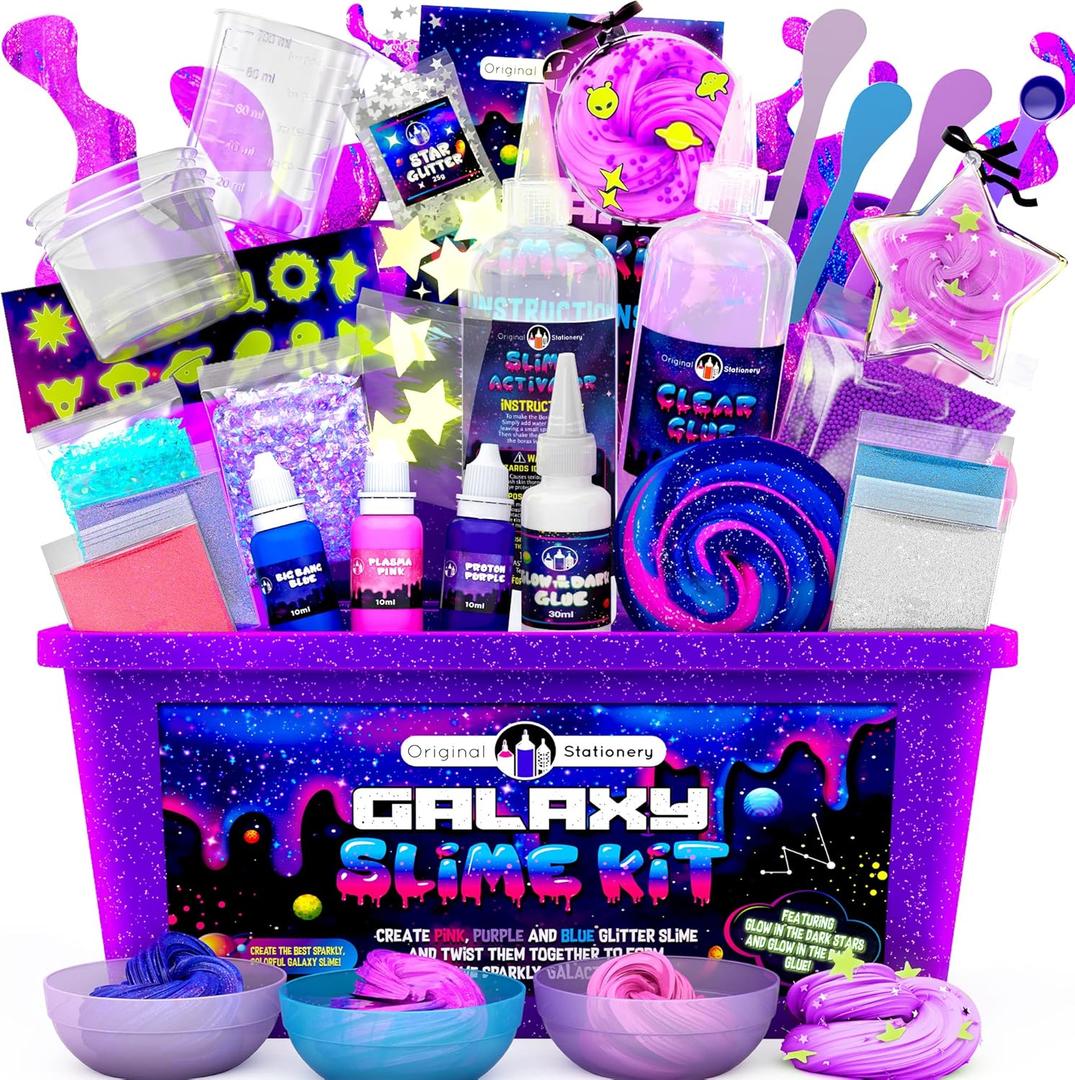 Original Stationery Galaxy Slime Kit for Kids Ages 8–12, DIY Space Slime Set with Glow-in-The-Dark Stickers & Galactic Glitter, Fun Cosmic Craft for Creative Play, for Boys & Girls