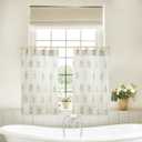 Boho Floral Linen Small Window Curtain for Kitchen Bathroom,Pinch Pleat Cafe Curtain 24x18 Inch Length Light Brown