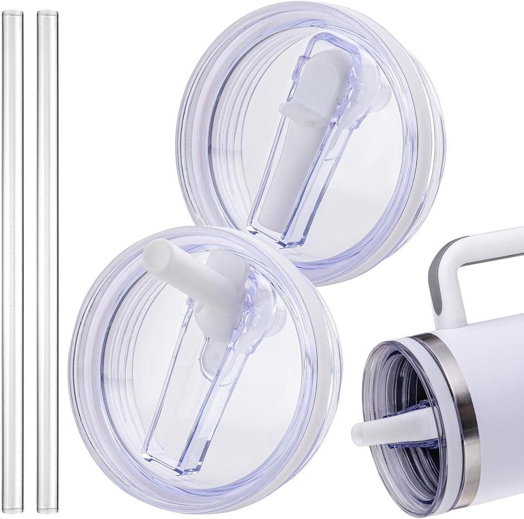 Replacement Lid for Stanley 40oz and 64oz Tumbler.Leakproof Flip Straw Lid Fit Stanley Cup Quencher H2.0 40 oz/64 oz and ProTour 40oz/64oz Tumbler.(White,2-Pack)