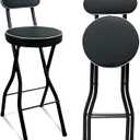 UWEAR Folding Bar Stool with Back,1 PCS Tall Foldable Stool Leather Padded Portable Stools Counter Height Foldable Stools Chairs Collapsible Stool for Adults Kitchen Island (Black)